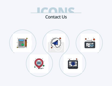 Ilustración de Contact Us Line Filled Icon Pack 5 Icon Design. . message. missing. inbox. laptop - Imagen libre de derechos