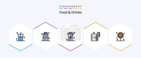 Téléchargez les illustrations : Food and Drinks 25 FilledLine icon pack including cooking. preparation. milk. food. drinks - en licence libre de droit