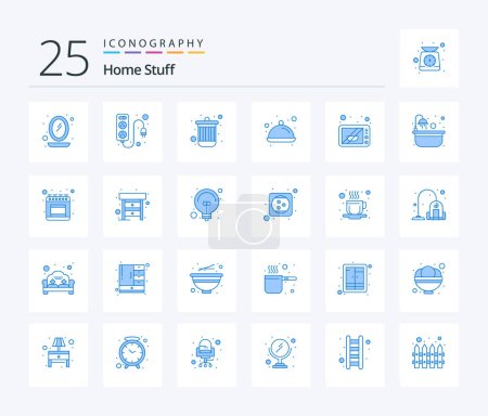 Téléchargez les illustrations : Home Stuff 25 Blue Color icon pack including microwave. bin. kitchen. dish - en licence libre de droit