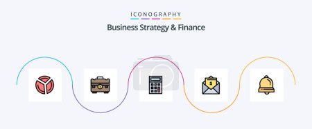 Téléchargez les illustrations : Business Strategy And Finance Line Filled Flat 5 Icon Pack Including bells. mail. portfolio. dollar. letter - en licence libre de droit