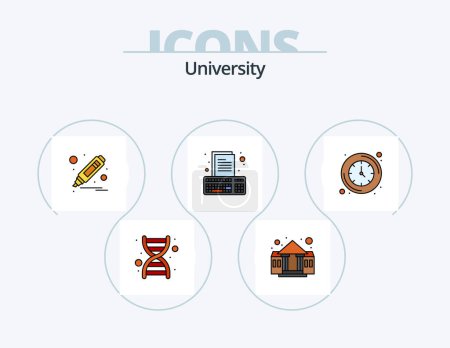 Téléchargez les illustrations : University Line Filled Icon Pack 5 Icon Design. medal. clock. genome. dna - en licence libre de droit