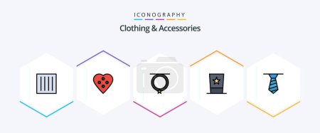 Illustration for Clothing and Accessories 25 FilledLine icon pack including top. fashion. heart button. clothing. fashion - Royalty Free Image