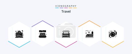 Illustration for Travel 25 Glyph icon pack including eat. transport. hotel. train. railroad - Royalty Free Image
