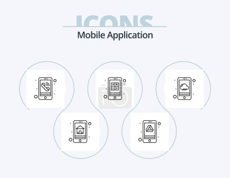 Ilustración de Mobile Application Line Icon Pack 5 Icon Design. goal. interaction. app. culculater. app - Imagen libre de derechos
