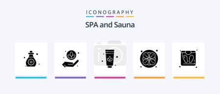 Téléchargez les illustrations : Sauna Glyph 5 Icon Pack Including . cream. sauna. bathroom scale. Creative Icons Design - en licence libre de droit