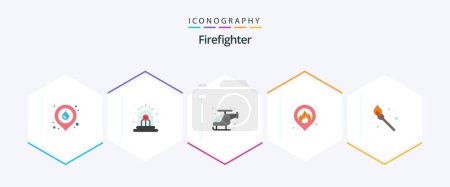 Téléchargez les illustrations : Firefighter 25 Flat icon pack including match. camping. emergency. map. fire - en licence libre de droit
