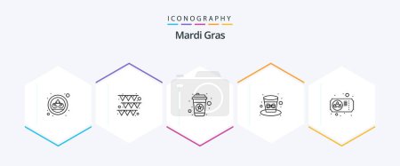 Illustration for Mardi Gras 25 Line icon pack including mask. carnival. tea. holiday. festival - Royalty Free Image
