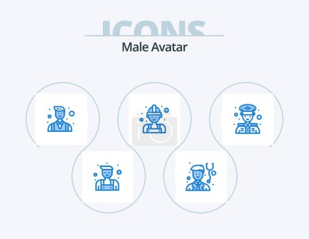 Téléchargez les illustrations : Male Avatar Blue Icon Pack 5 Icon Design. . man. entrepreneur. police. man - en licence libre de droit