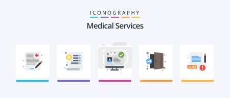 Ilustración de Medical Services Flat 5 Icon Pack Including report. medical. hospital website. hospital. emergency. Creative Icons Design - Imagen libre de derechos