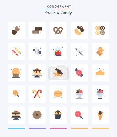 Téléchargez les illustrations : Creative Sweet And Candy 25 Flat icon pack  Such As donut. sweets. bake. food. candy - en licence libre de droit
