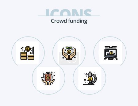 Téléchargez les illustrations : Crowdfunding Line Filled Icon Pack 5 Icon Design. black. growth. money. career. location - en licence libre de droit