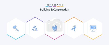Illustration for Building And Construction 25 Blue icon pack including house. keys. building. repair. building - Royalty Free Image
