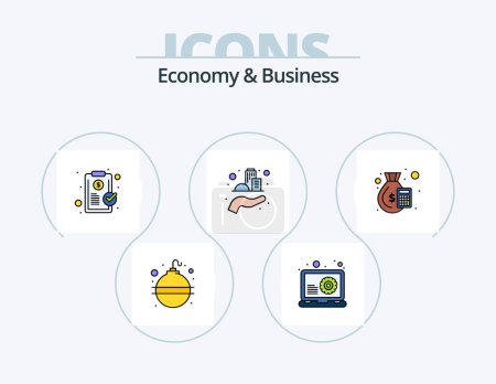 Téléchargez les illustrations : Economy And Business Line Filled Icon Pack 5 Icon Design. economy. development. money. cash - en licence libre de droit