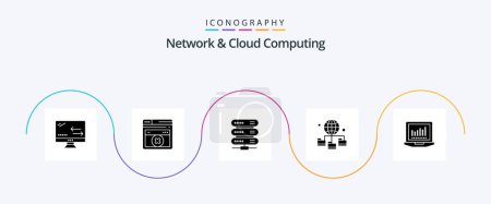 Illustration for Network And Cloud Computing Glyph 5 Icon Pack Including tecnology. laptop. data. folder. connection - Royalty Free Image