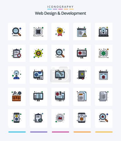 Téléchargez les illustrations : Creative Web Design And Development 25 Line FIlled icon pack  Such As coding. error. sprint. browser. quality - en licence libre de droit