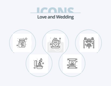 Illustration for Wedding Line Icon Pack 5 Icon Design. video. decoration. gender. wedding. cake - Royalty Free Image