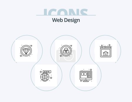 Téléchargez les illustrations : Web Design Line Icon Pack 5 Icon Design. couleur. mobile. design. internet. app - en licence libre de droit