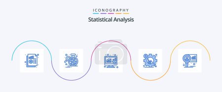 Téléchargez les illustrations : Statistical Analysis Blue 5 Icon Pack Including gear. business. globe. analysis. data management - en licence libre de droit
