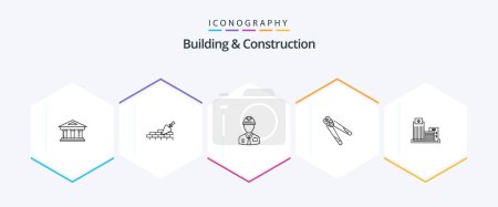Illustration for Building And Construction 25 Line icon pack including construction. plier. trovel. labor. constructor - Royalty Free Image