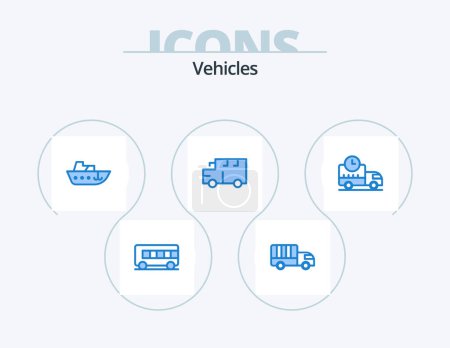Ilustración de Vehicles Blue Icon Pack 5 Icon Design. rush. delivery. speed. vehicles. school - Imagen libre de derechos