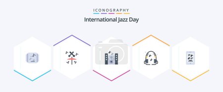 Téléchargez les illustrations : International Jazz Day 25 Flat icon pack including . phone. speaker. music. movie - en licence libre de droit