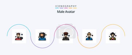 Illustration for Male Avatar Line Filled Flat 5 Icon Pack Including farmer. safety worker. man. line worker. captain - Royalty Free Image