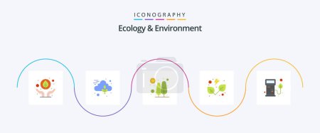 Téléchargez les illustrations : Ecology And Environment Flat 5 Icon Pack Including oil. nature. growth. natural. leaf - en licence libre de droit