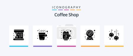 Téléchargez les illustrations : Coffee Shop Glyph 5 Icon Pack Including lamps. cafe. break. bulb. location. Creative Icons Design - en licence libre de droit