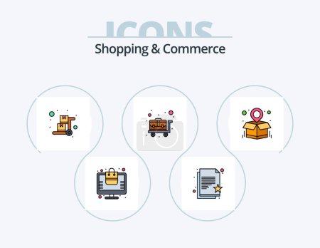 Téléchargez les illustrations : Shopping And Commerce Line Filled Icon Pack 5 Icon Design. on. cart. service. trolley. groceries - en licence libre de droit