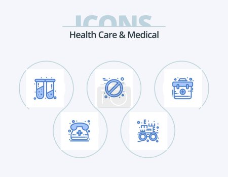 Téléchargez les illustrations : Health Care And Medical Blue Icon Pack 5 Icon Design. kit. emergency. health. aid. pill - en licence libre de droit