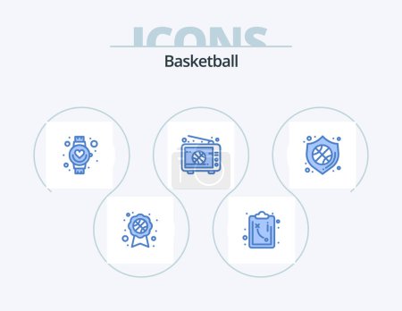 Illustration for Basketball Blue Icon Pack 5 Icon Design. shield. protection. heart. tv. live - Royalty Free Image