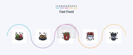 Téléchargez les illustrations : Fast Food Line Filled Flat 5 Icon Pack Including . food. fast. fast food. soda - en licence libre de droit