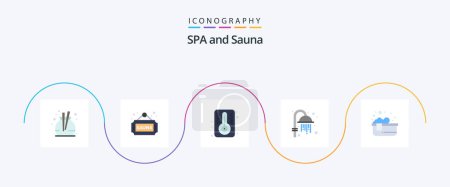 Illustration for Sauna Flat 5 Icon Pack Including . jacuzzi. temperature. hot bath. shower - Royalty Free Image
