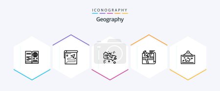 Ilustración de Geo Graphy 25 Line icon pack including pin. route. destination. location. treasure - Imagen libre de derechos
