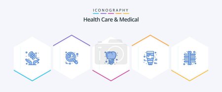 Téléchargez les illustrations : Health Care And Medical 25 Blue icon pack including ray. skin care. leukemia. face. tooth - en licence libre de droit