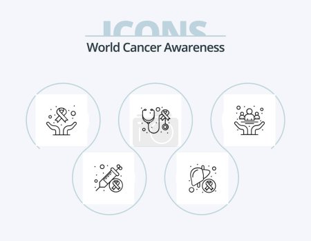 Téléchargez les illustrations : World Cancer Awareness Line Icon Pack 5 Icon Design. world day. health. awareness. day. balloons - en licence libre de droit