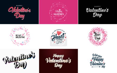 Ilustración de Love word hand-drawn lettering and calligraphy with a cute heart on a red. white. and pink background Valentine's Day template or background suitable for use in Love and Valentine's Day concepts - Imagen libre de derechos