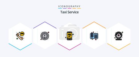 Téléchargez les illustrations : Taxi Service 25 FilledLine icon pack including . review. mobile app. rating. location - en licence libre de droit