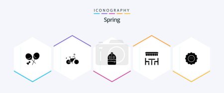 Téléchargez les illustrations : Spring 25 Glyph icon pack including floral. spring. bag. eat. resturant - en licence libre de droit