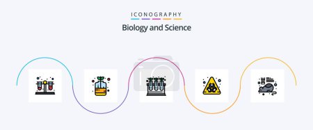 Téléchargez les illustrations : Biology Line Filled Flat 5 Icon Pack Including research. laboratory. plant. education. biological - en licence libre de droit