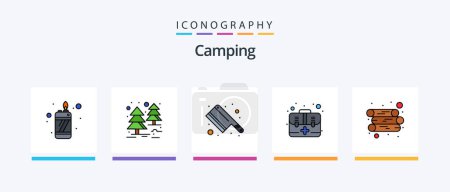 Téléchargez les illustrations : Camping Line Filled 5 Icon Pack Including . furniture. jungle. picnic. honey. Creative Icons Design - en licence libre de droit