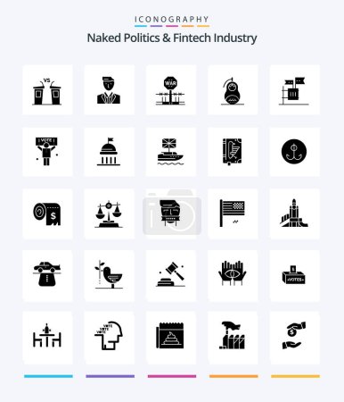 Téléchargez les illustrations : Creative Naked Politics And Fintech Industry 25 Glyph Solid Black icon pack  Such As matrioshka. fraud. leader. occupy. military - en licence libre de droit