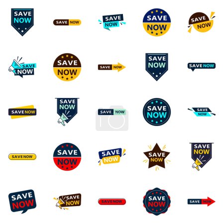 Ilustración de Save Now 25 Eye catching Typographic Banners for driving savings - Imagen libre de derechos