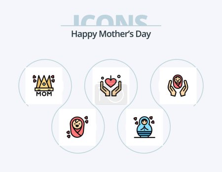 Téléchargez les illustrations : Happy Mothers Day Line Filled Icon Pack 5 Icon Design. makeup. beauty . lipstick . wedding cake - en licence libre de droit