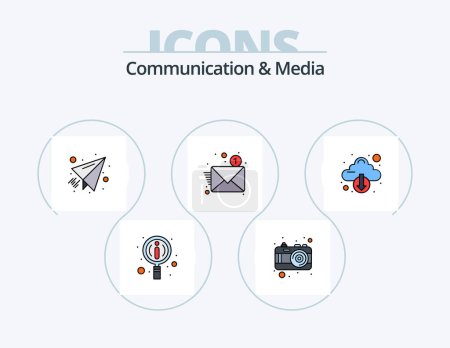 Ilustración de Communication And Media Line Filled Icon Pack 5 Icon Design. cam. paper plane. camera. paper. picture - Imagen libre de derechos