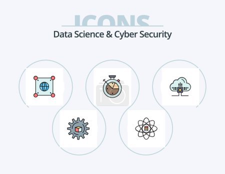 Ilustración de Data Science And Cyber Security Line Filled Icon Pack 5 Icon Design. deep . mining. chart. data scince. data - Imagen libre de derechos