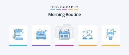 Illustration for Morning Routine Blue 5 Icon Pack Including sink. teeth. sleep. cleaning. routine. Creative Icons Design - Royalty Free Image