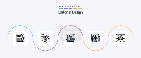 Illustration for Editorial Design Line Filled Flat 5 Icon Pack Including design. idea. document. form. document - Royalty Free Image