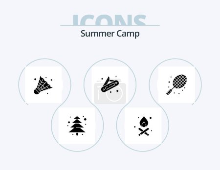 Ilustración de Summer Camp Glyph Icon Pack 5 Icon Design. . tennis. game. sport. ball - Imagen libre de derechos