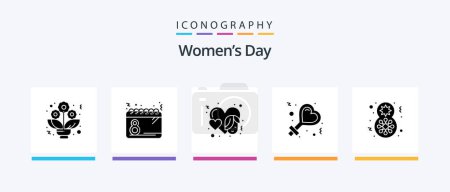Illustration for Womens Day Glyph 5 Icon Pack Including gift. day. heart. woman. female. Creative Icons Design - Royalty Free Image